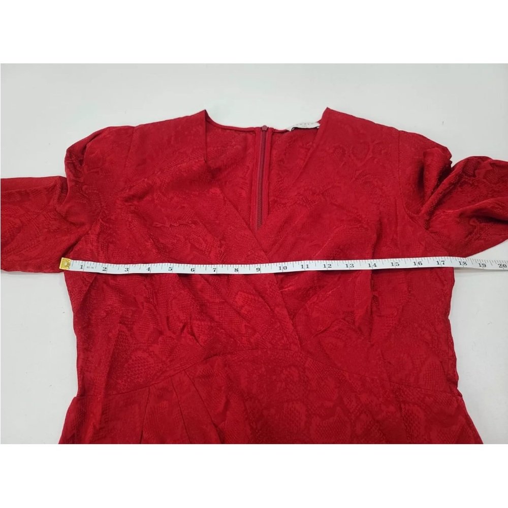 SANDRO Gloria Dress Womens EU 40 Jacquard Gathered Front Patterned V-Neck Red - Picture 7 of 9